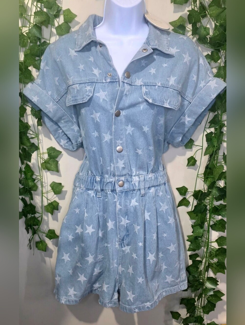 S • In February Denim Romper NWT